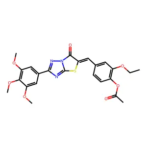 2-ethoxy-4-{(Z)-[6-oxo-2-(3,4,5-trimethoxyphenyl)[1,3]thiazolo[3,2-b][1,2,4]triazol-5(6H)-ylidene]methyl}phenyl acetate structure