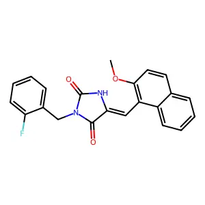 (5Z)-3-[(2-fluorophenyl)methyl]-5-[(2-methoxynaphthalen-1-yl)methylidene]imidazolidine-2,4-dione structure