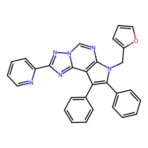 7-(furan-2-ylmethyl)-8,9-diphenyl-2-(pyridin-2-yl)-7H-pyrrolo[3,2-e][1,2,4]triazolo[1,5-c]pyrimidine structure