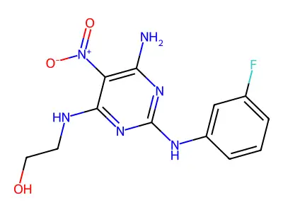 2-[[6-Amino-2-(3-fluoroanilino)-5-nitropyrimidin-4-yl]amino]ethanol structure