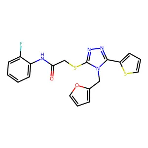 N-(2-fluorophenyl)-2-{[4-(furan-2-ylmethyl)-5-(thiophen-2-yl)-4H-1,2,4-triazol-3-yl]sulfanyl}acetamide structure