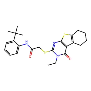 N-(2-(tert-Butyl)phenyl)-2-((3-ethyl-4-oxo-3,4,5,6,7,8-hexahydrobenzo[4,5]thieno[2,3-d]pyrimidin-2-yl)thio)acetamide structure