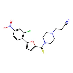 3-(4-(5-(2-chloro-4-nitrophenyl)furan-2-carbonothioyl)piperazin-1-yl)propanenitrile structure