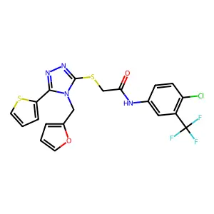 N-[4-chloro-3-(trifluoromethyl)phenyl]-2-{[4-(furan-2-ylmethyl)-5-(thiophen-2-yl)-4H-1,2,4-triazol-3-yl]sulfanyl}acetamide structure
