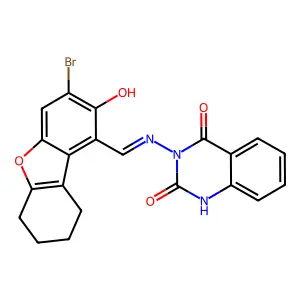 2,4(1H,3H)-Quinazolinedione,3-[[(3-bromo-6,7,8,9-tetrahydro-2-hydroxy-1-dibenzofuranyl)methylene]amino]-(9CI) structure