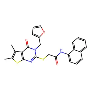 2-{[3-(furan-2-ylmethyl)-5,6-dimethyl-4-oxo-3,4-dihydrothieno[2,3-d]pyrimidin-2-yl]sulfanyl}-N-(naphthalen-1-yl)acetamide structure