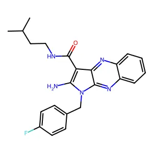 2-amino-1-(4-fluorobenzyl)-N-isopentyl-1H-pyrrolo[2,3-b]quinoxaline-3-carboxamide structure