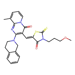 2-(3,4-dihydroisoquinolin-2(1H)-yl)-3-{(Z)-[3-(3-methoxypropyl)-4-oxo-2-thioxo-1,3-thiazolidin-5-ylidene]methyl}-9-methyl-4H-pyrido[1,2-a]pyrimidin-4-one structure