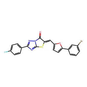 (5Z)-5-{[5-(3-bromophenyl)-2-furyl]methylene}-2-(4-fluorophenyl)[1,3]thiazolo[3,2-b][1,2,4]triazol-6(5H)-one structure