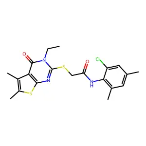 N-(2-Chloro-4,6-dimethylphenyl)-2-((3-ethyl-5,6-dimethyl-4-oxo-3,4-dihydrothieno[2,3-d]pyrimidin-2-yl)thio)acetamide structure