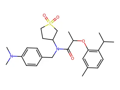 N-[4-(dimethylamino)benzyl]-N-(1,1-dioxidotetrahydrothiophen-3-yl)-2-[5-methyl-2-(propan-2-yl)phenoxy]propanamide structure