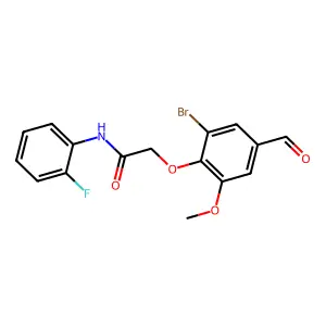 2-(2-bromo-4-formyl-6-methoxyphenoxy)-N-(2-fluorophenyl)acetamide structure