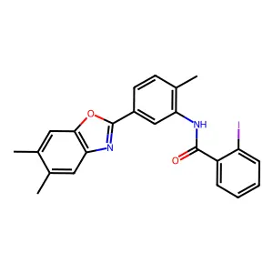 N-[5-(5,6-dimethyl-1,3-benzoxazol-2-yl)-2-methylphenyl]-2-iodobenzamide structure