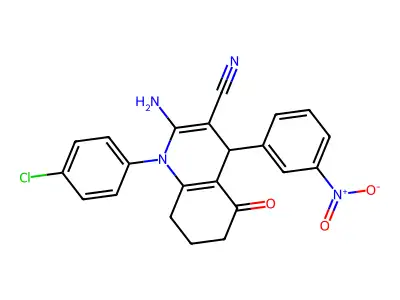 2-amino-1-(4-chlorophenyl)-4-(3-nitrophenyl)-5-oxo-1,4,5,6,7,8-hexahydroquinoline-3-carbonitrile structure