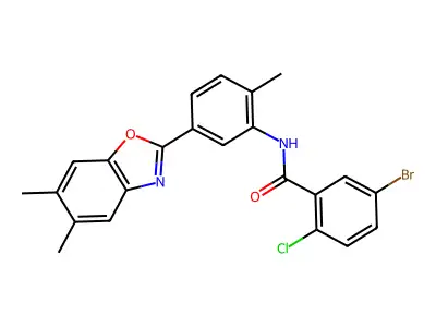 5-bromo-2-chloro-N-[5-(5,6-dimethyl-1,3-benzoxazol-2-yl)-2-methylphenyl]benzamide structure