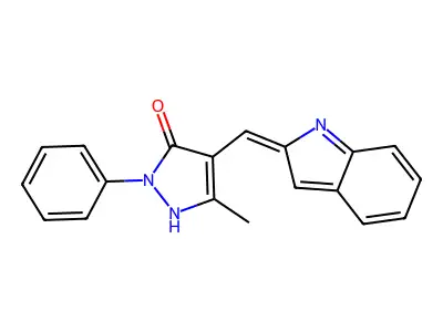 4-[(E)-indol-2-ylidenemethyl]-5-methyl-2-phenyl-1H-pyrazol-3-one structure