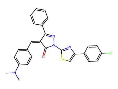 (4Z)-2-[4-(4-chlorophenyl)-1,3-thiazol-2-yl]-4-[(4-dimethylaminophenyl)methylidene]-5-phenyl-pyrazol-3-one structure