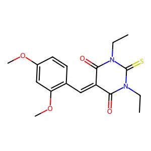 5-[(2,4-dimethoxyphenyl)methylidene]-1,3-diethyl-2-sulfanylidene-1,3-diazinane-4,6-dione structure