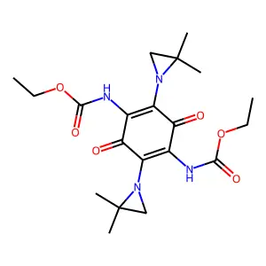 diethyl [2,5-bis(2,2-dimethylaziridin-1-yl)-3,6-dioxocyclohexa-1,4-diene-1,4-diyl]biscarbamate structure