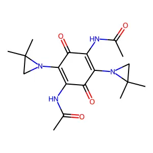 N-[4-acetamido-2,5-bis(2,2-dimethylaziridin-1-yl)-3,6-dioxocyclohexa-1,4-dien-1-yl]acetamide structure