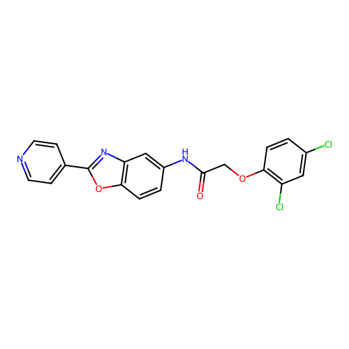 2-(2,4-dichlorophenoxy)-N-(2-pyridin-4-yl-1,3-benzoxazol-5-yl)acetamide structure