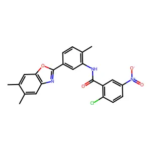 2-chloro-N-[5-(5,6-dimethyl-1,3-benzoxazol-2-yl)-2-methylphenyl]-5-nitrobenzamide structure