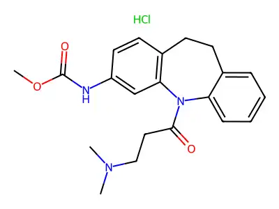 Carbamic acid, (5-(3-(dimethylamino)-1-oxopropyl)-10,11-dihydro-5H-dibenz(b,f)azepin-3-yl)-, methyl ester, monohydrochloride structure