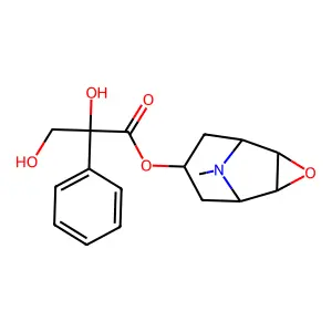 (-)-3alpha-(2,3-Dihydroxy-2-phenylpropionyloxy)-6,7-epoxytropane structure