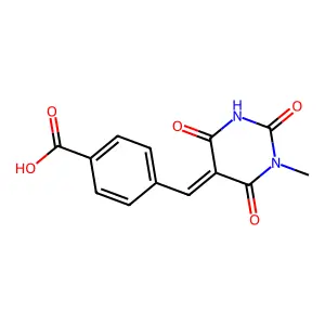 4-[(E)-(1-methyl-2,4,6-trioxo-1,3-diazinan-5-ylidene)methyl]benzoic acid structure