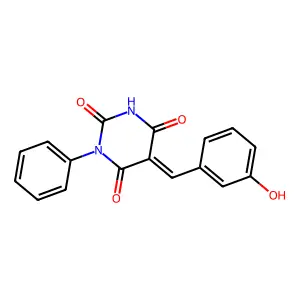 5-(3-hydroxybenzylidene)-1-phenyl-2,4,6(1H,3H,5H)-pyrimidinetrione structure
