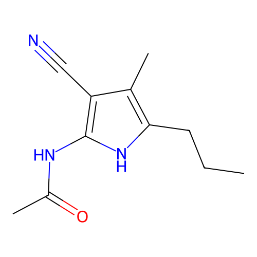 N-(3-cyano-4-methyl-5-propyl-1H-pyrrol-2-yl)acetamide structure