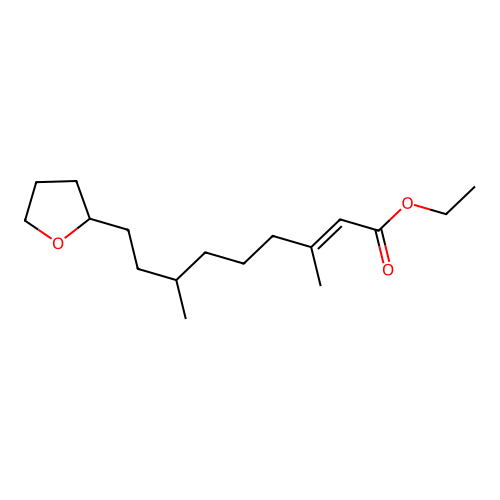 Ethyl 3,7-dimethyl-9-(tetrahydro-2-furanyl)-2-nonenoate structure