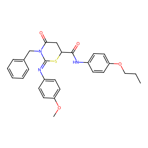 3-benzyl-2-(4-methoxyphenyl)imino-4-oxo-N-(4-propoxyphenyl)-1,3-thiazinane-6-carboxamide structure