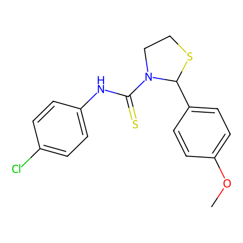 N-(4-chlorophenyl)-2-(4-methoxyphenyl)-1,3-thiazolidine-3-carbothioamide structure