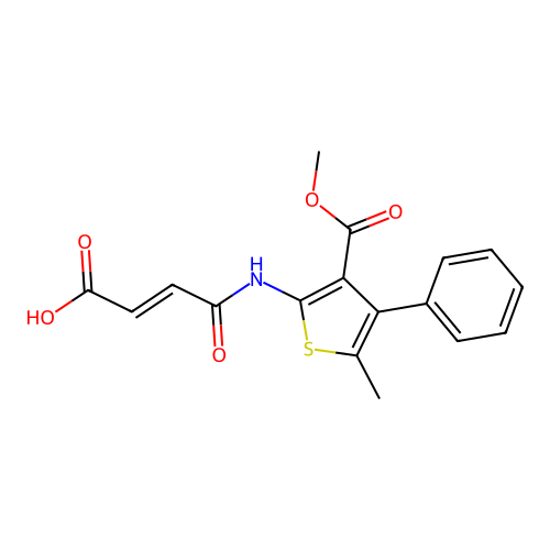 4-{[3-(methoxycarbonyl)-5-methyl-4-phenyl-2-thienyl]amino}-4-oxo-2-butenoic acid structure