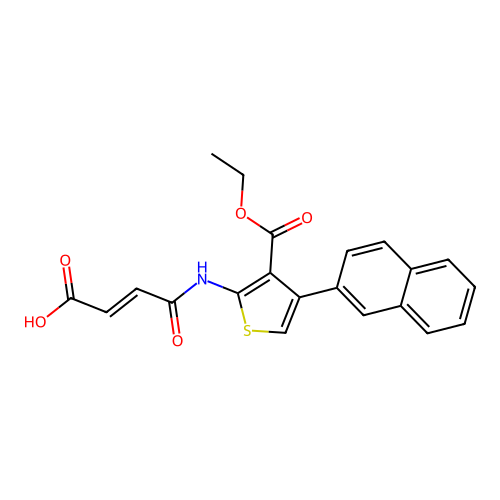 (2E)-3-{N-[3-(ethoxycarbonyl)-4-(2-naphthyl)(2-thienyl)]carbamoyl}prop-2-enoic acid structure