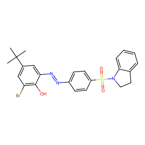 2-bromo-4-tert-butyl-6-{[4-(2,3-dihydro-1H-indol-1-ylsulfonyl)phenyl]diazenyl}phenol structure