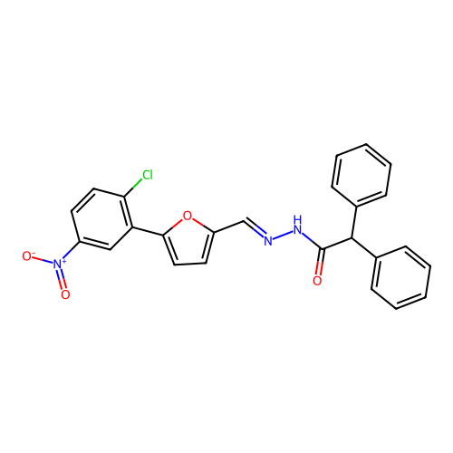 N-[(E)-[5-(2-chloro-5-nitrophenyl)furan-2-yl]methylideneamino]-2,2-diphenylacetamide structure