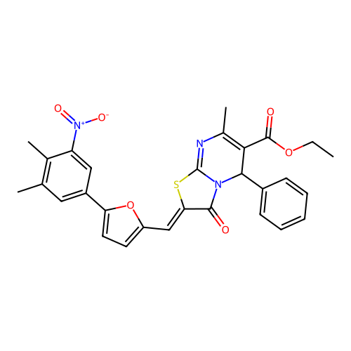 (2Z)-2-[[5-(3,4-dimethyl-5-nitrophenyl)-2-furyl]methylene]-7-methyl-3-oxo-5-phenyl-5H-thiazolo[3,2-a]pyrimidine-6-carboxylic acid ethyl ester structure