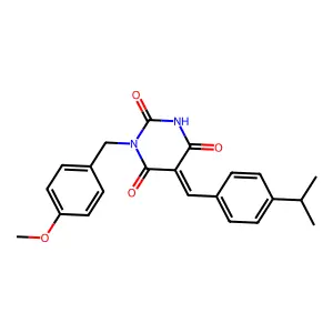 (5E)-1-[(4-methoxyphenyl)methyl]-5-[(4-propan-2-ylphenyl)methylidene]-1,3-diazinane-2,4,6-trione structure
