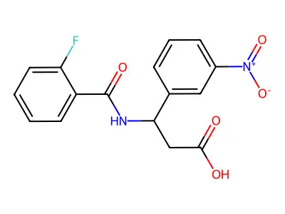 3-[(2-fluorobenzoyl)amino]-3-(3-nitrophenyl)propanoic acid structure