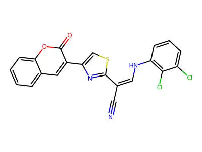 (Z)-3-(2,3-dichloroanilino)-2-[4-(2-oxochromen-3-yl)-1,3-thiazol-2-yl]prop-2-enenitrile structure