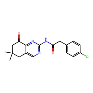 2-(4-chlorophenyl)-N-(6,6-dimethyl-8-oxo-5,7-dihydroquinazolin-2-yl)acetamide structure