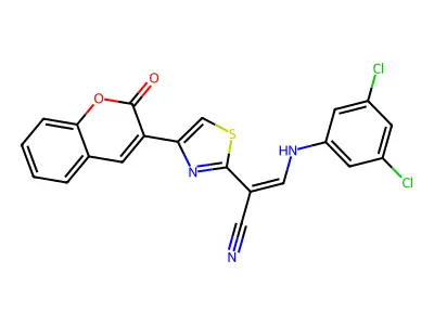 (Z)-3-(3,5-dichloroanilino)-2-[4-(2-oxochromen-3-yl)-1,3-thiazol-2-yl]prop-2-enenitrile structure