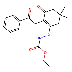 ethyl N-[(5,5-dimethyl-3-oxo-2-phenacylcyclohexen-1-yl)amino structure