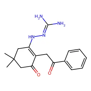2-[(5,5-Dimethyl-3-oxo-2-phenacylcyclohexen-1-yl)amino]guanidine structure