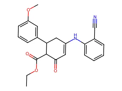 ethyl 4-[(2-cyanophenyl)amino]-6-(3-methoxyphenyl)-2-oxocyclohex-3-ene-1-carboxylate structure