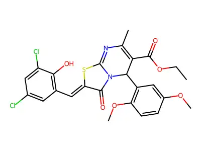 ethyl 2-[(3,5-dichloro-2-hydroxyphenyl)methylidene]-5-(2,5-dimethoxyphenyl)-7-methyl-3-oxo-5H-[1,3]thiazolo[3,2-a]pyrimidine-6-carboxylate structure