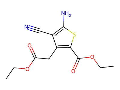Ethyl 5-amino-4-cyano-3-(2-ethoxy-2-oxoethyl)thiophene-2-carboxylate structure