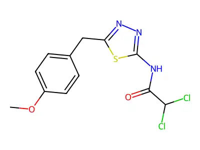 2,2-dichloro-N-[5-(4-methoxybenzyl)-1,3,4-thiadiazol-2-yl]acetamide structure